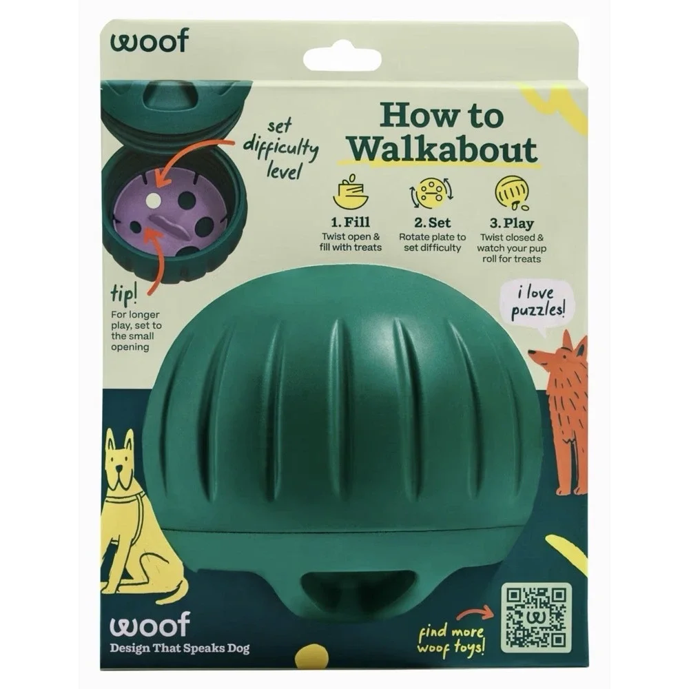 Large WOOF Walkabout Dog Puzzle Enrichment Toy & Slow Feeder Kibble Dispenser